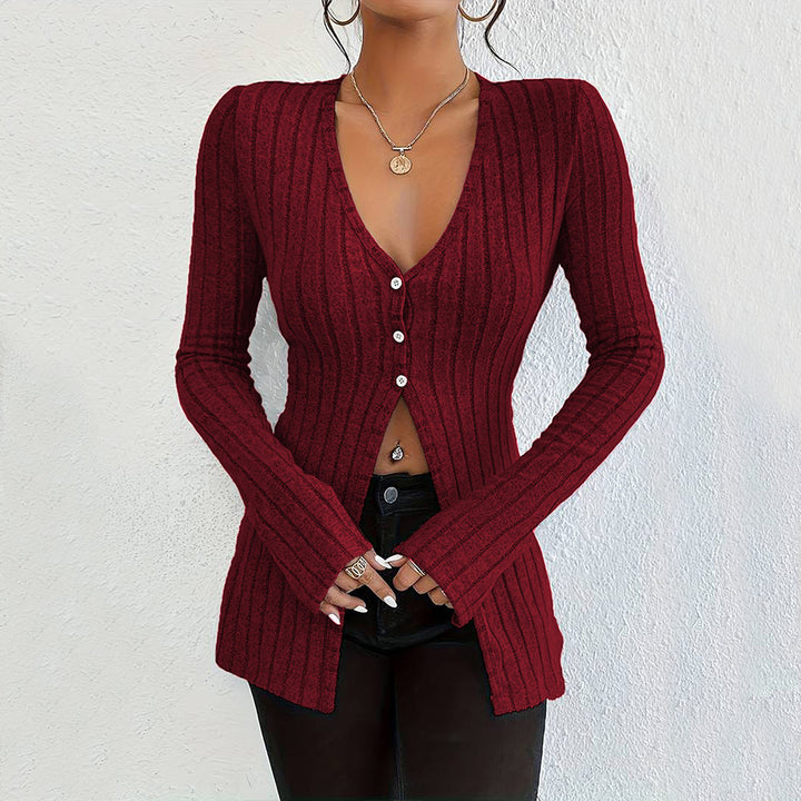 Women's Long Sleeve Cardigan with Fine Rib Structure and Elegant Button Details Stilla