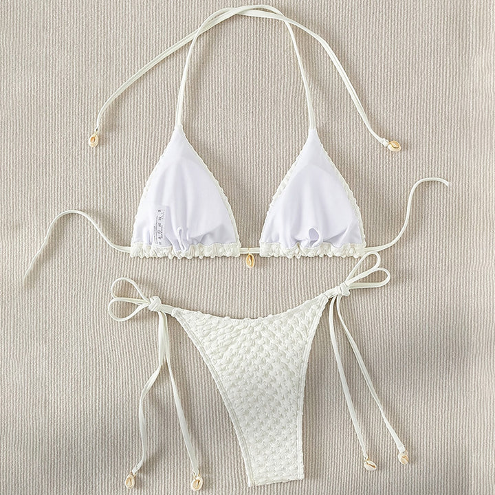 Dame triangel-bikini med elastisk design og raffinerede bindebånd Skovae