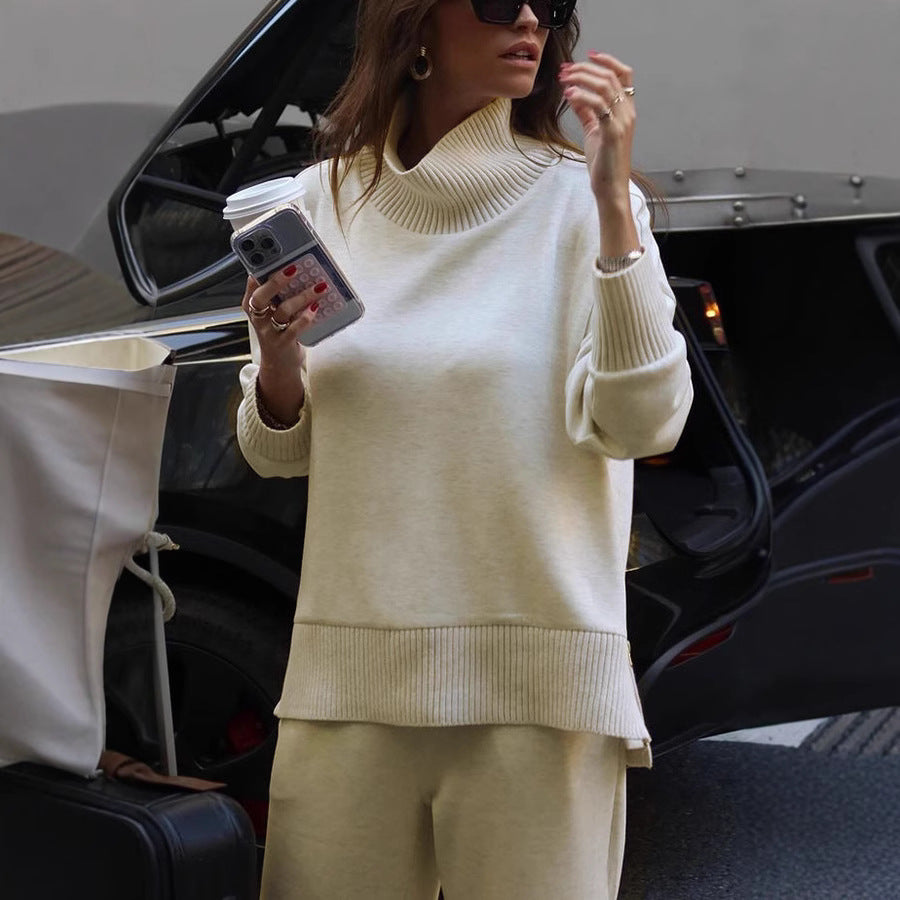 Dame Elegant Strik Sæt med brede Bukser og afslappet Sweater Stiila
