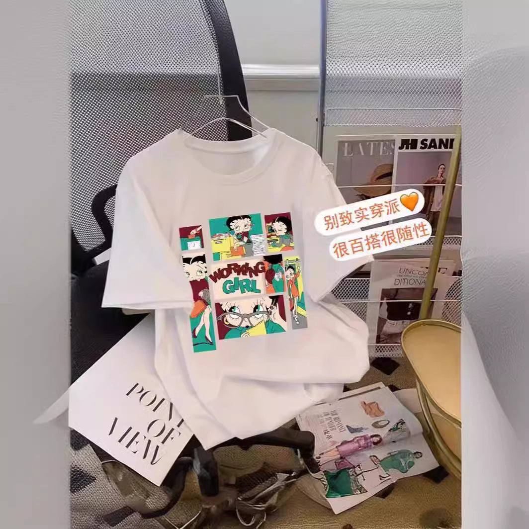 Dame T-shirt med kreativt comic-design Stilla