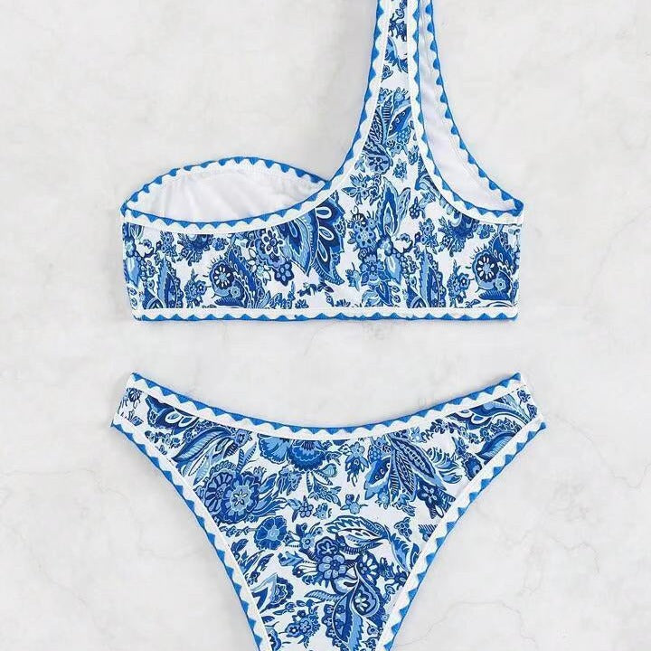 Kvinde asymmetrisk blomsterprint bikini-sæt Stilla 1750313382