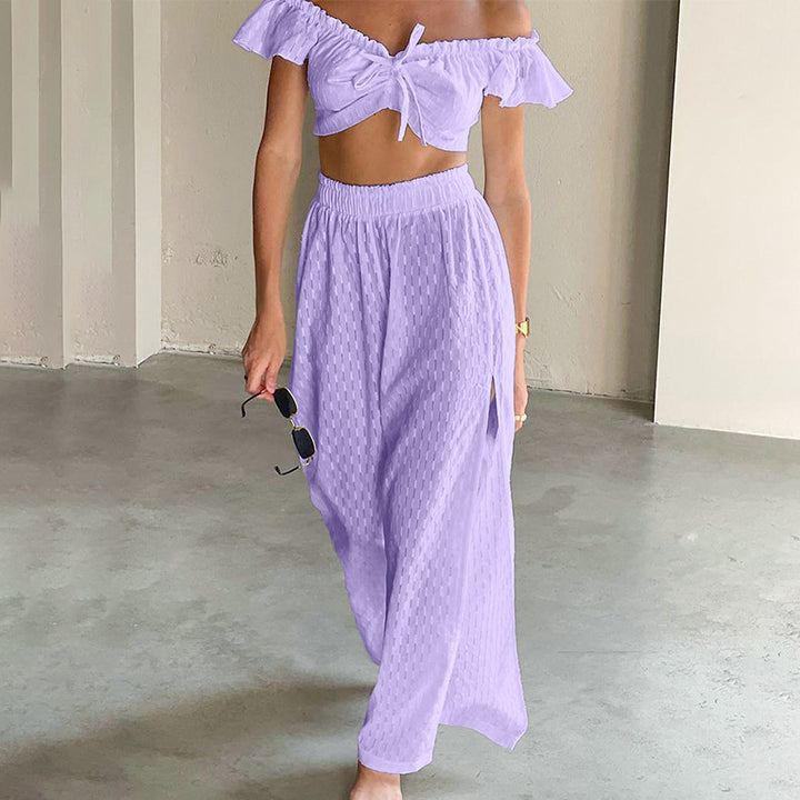Dame sæt bestående af skulderfri crop-top og højt skåret maxiskørt Stilla
