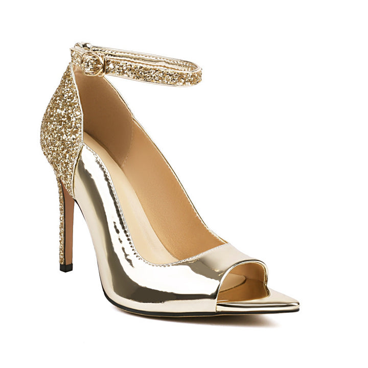 Femme Open-Toe Stiletto-Hæle med glitrende ankelremdetalje Stilla
