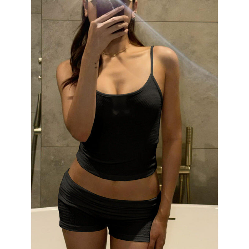 Damen Lässiges Oberteil und Shorts Set mit feinem Strukturdesign Skovae