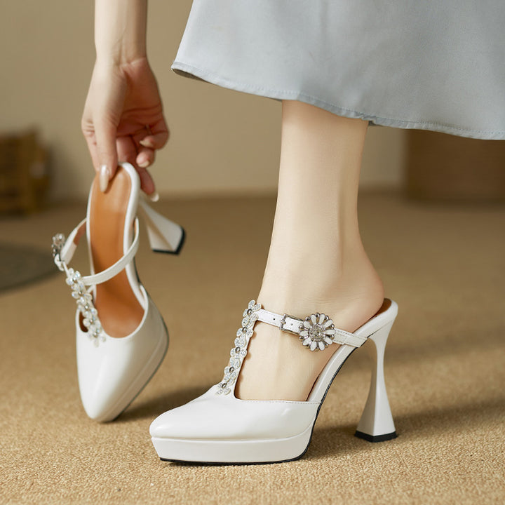 Femme Stilfulde Slingback Højhælede Mules med elegante blomsteraccenter Stilla
