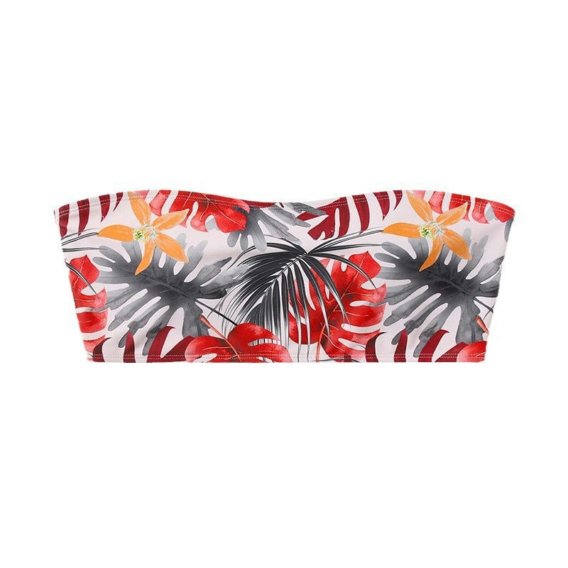 Dame bandeau-bikini med blomstermotiv Skovae