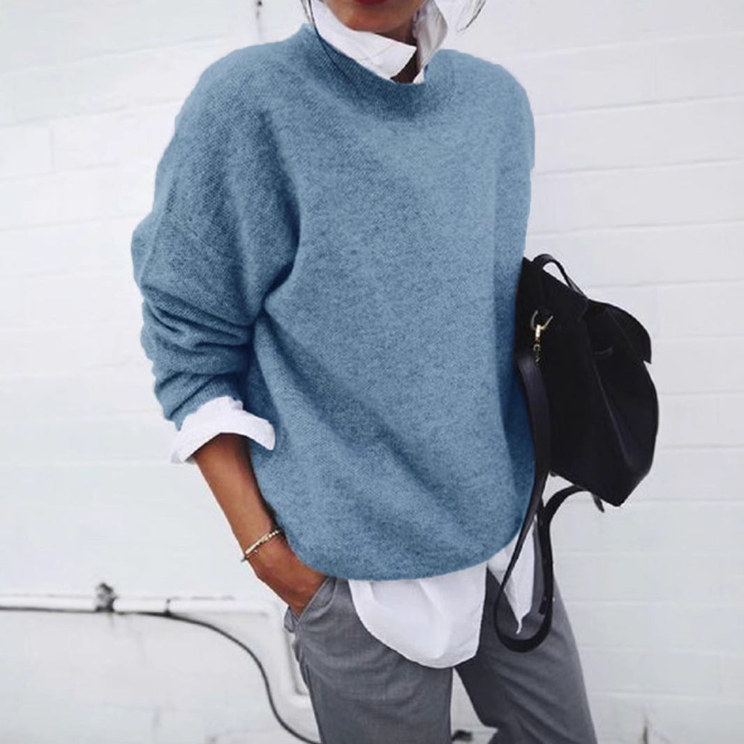 Dame casual sweater med rund halsudskæring og brede manchetter Stilla