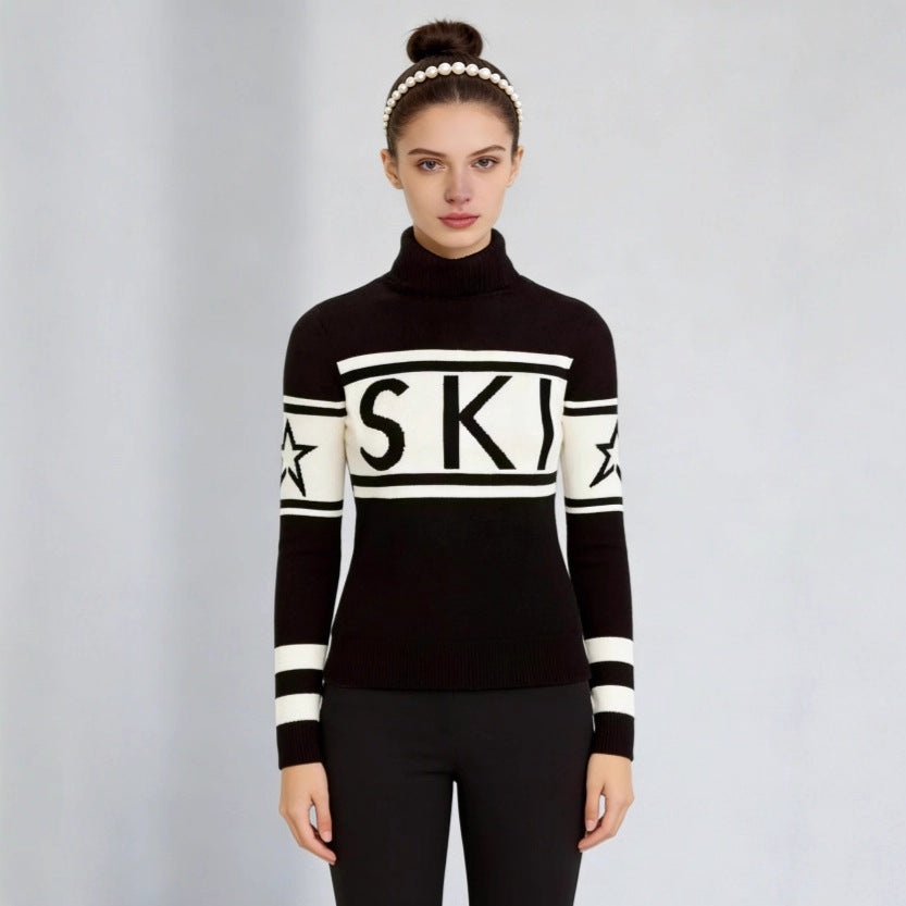 Dame sporty sweater med høj krave og trendy ski design Stilla