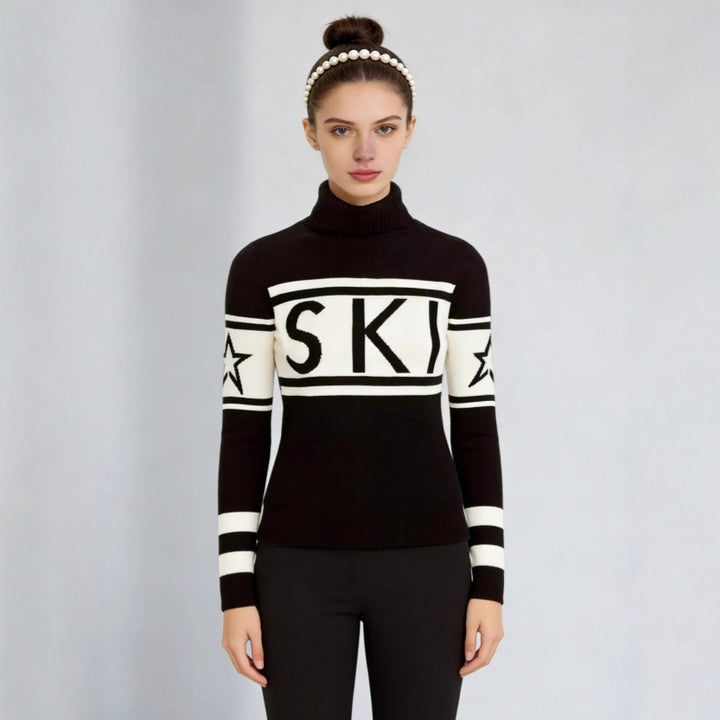 Dame sporty sweater med høj krave og trendy ski design Stilla