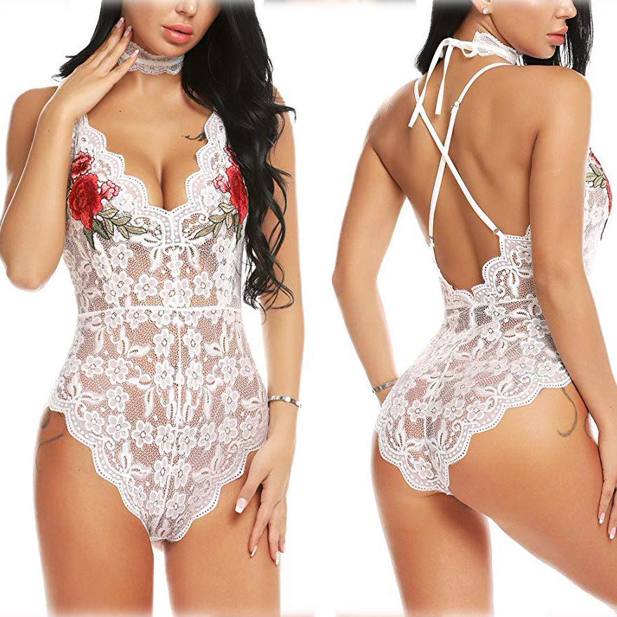 Dame Broderet Floral Spids Teddy Sæt Stilla