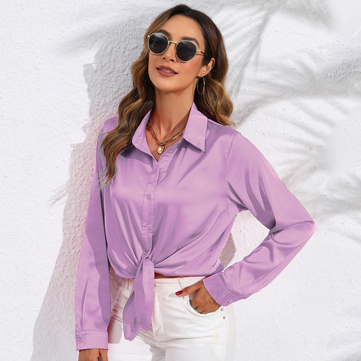 Dame elegant knyttet bluse i satin Stilla