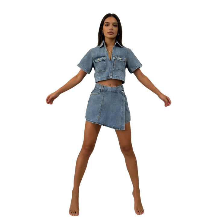 Dame Crop-Top og Mini-nederdel Sæt i afslappet stil Skovae