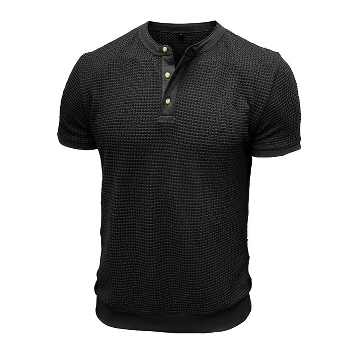 Herre kortærmet Henley-shirt med struktureret design og elegant knaplukning Stilla