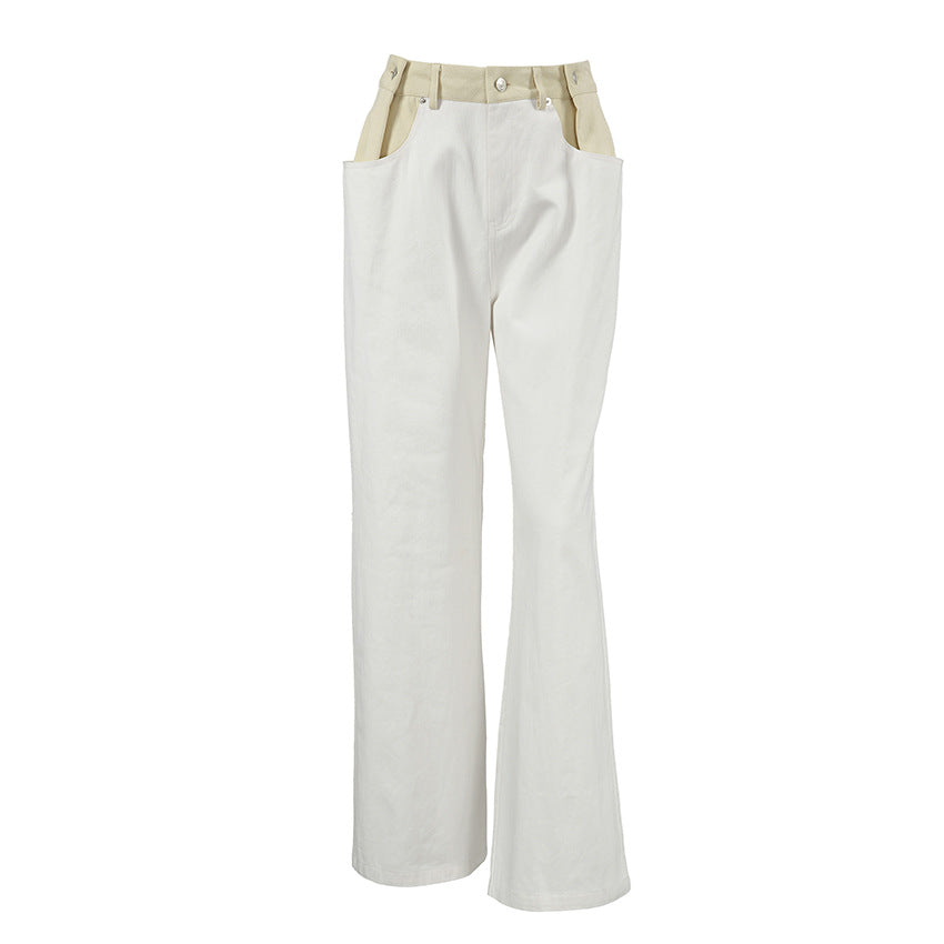 Dame brede jeans med kunstlæderdetaljer og høj talje Stilla
