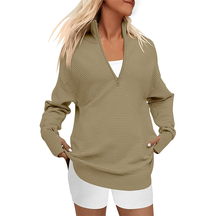 Dame Oversized Pullover med Ståkrave og Lynlås Stilla