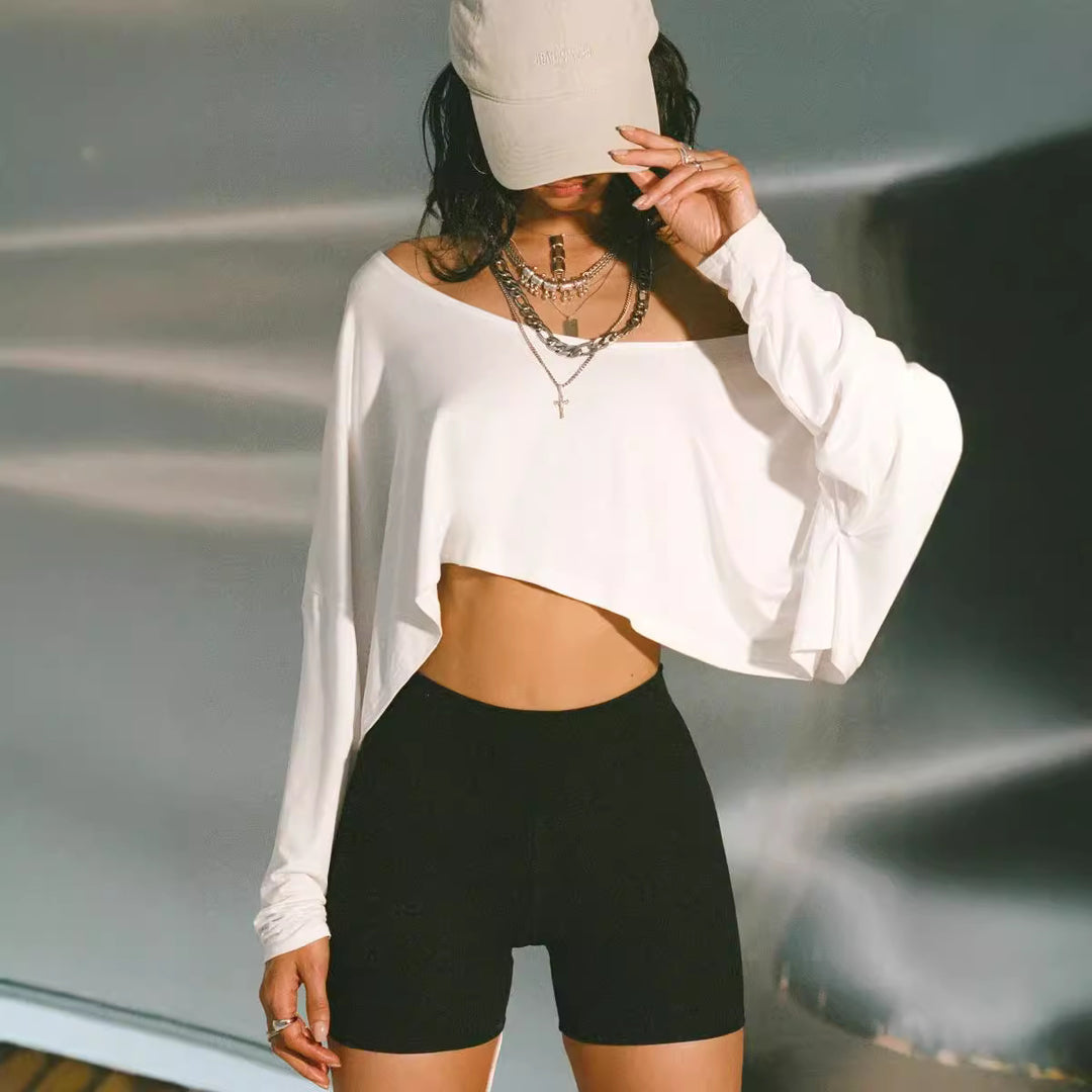 Damen asymmetrisches Crop-Oberteil mit lässigem Schnitt und weichem Stoff Skovae