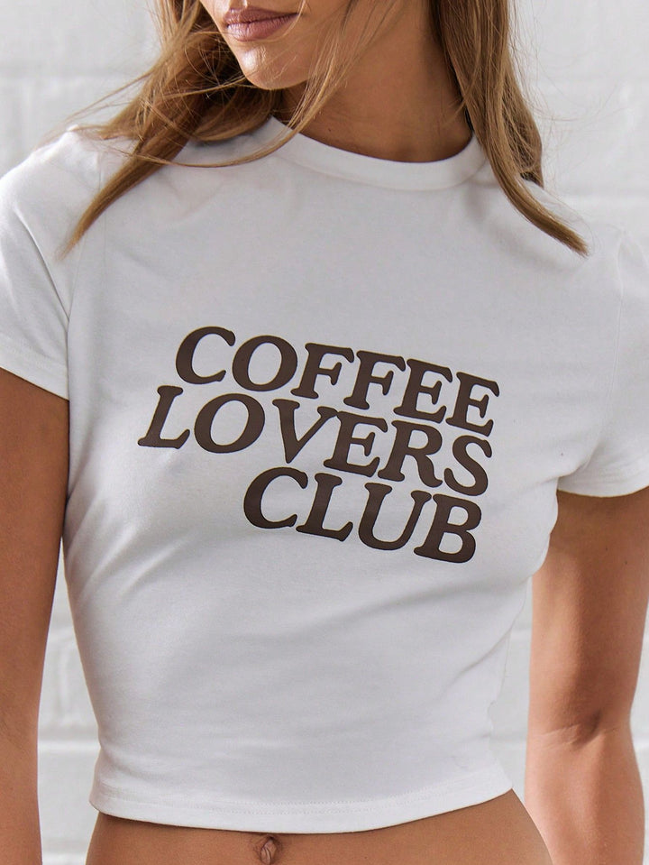 Dame Crop-T-Shirt med kreativ kaffekender-print Skovae