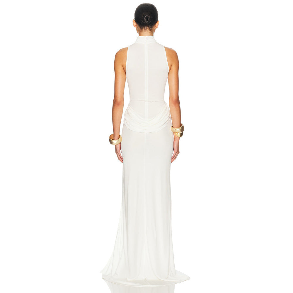 Dame Elegant Maxikjole med asymmetrisk drapering og høj slids Stilla