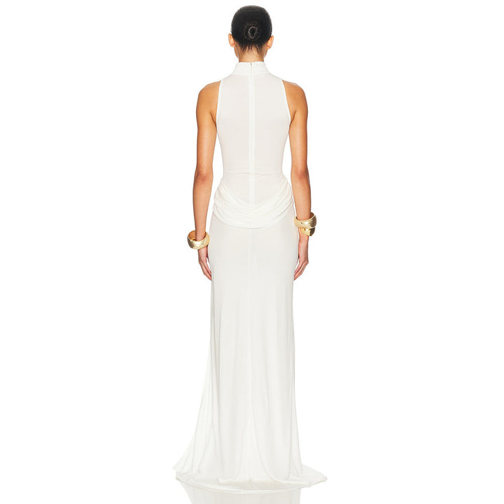Dame Elegant Maxikjole med asymmetrisk drapering og høj slids Stilla