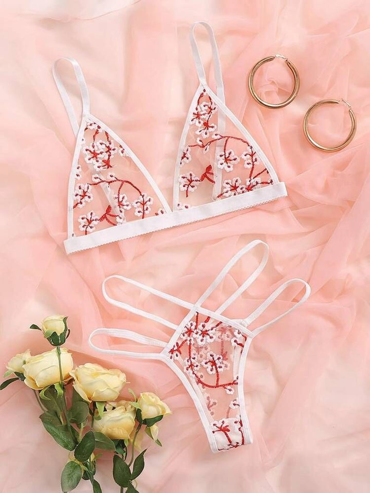 Dame Floral Bestikset Trekant-Bralette og String-Sæt Stilla