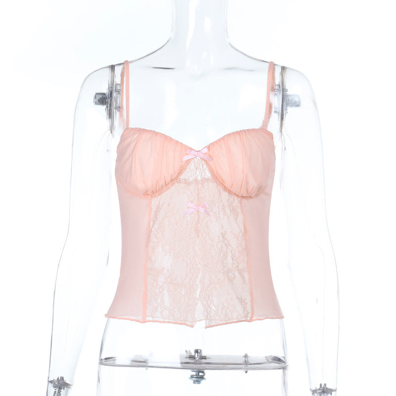 Dame spids camisole med dekorative bånd detaljer Skovae