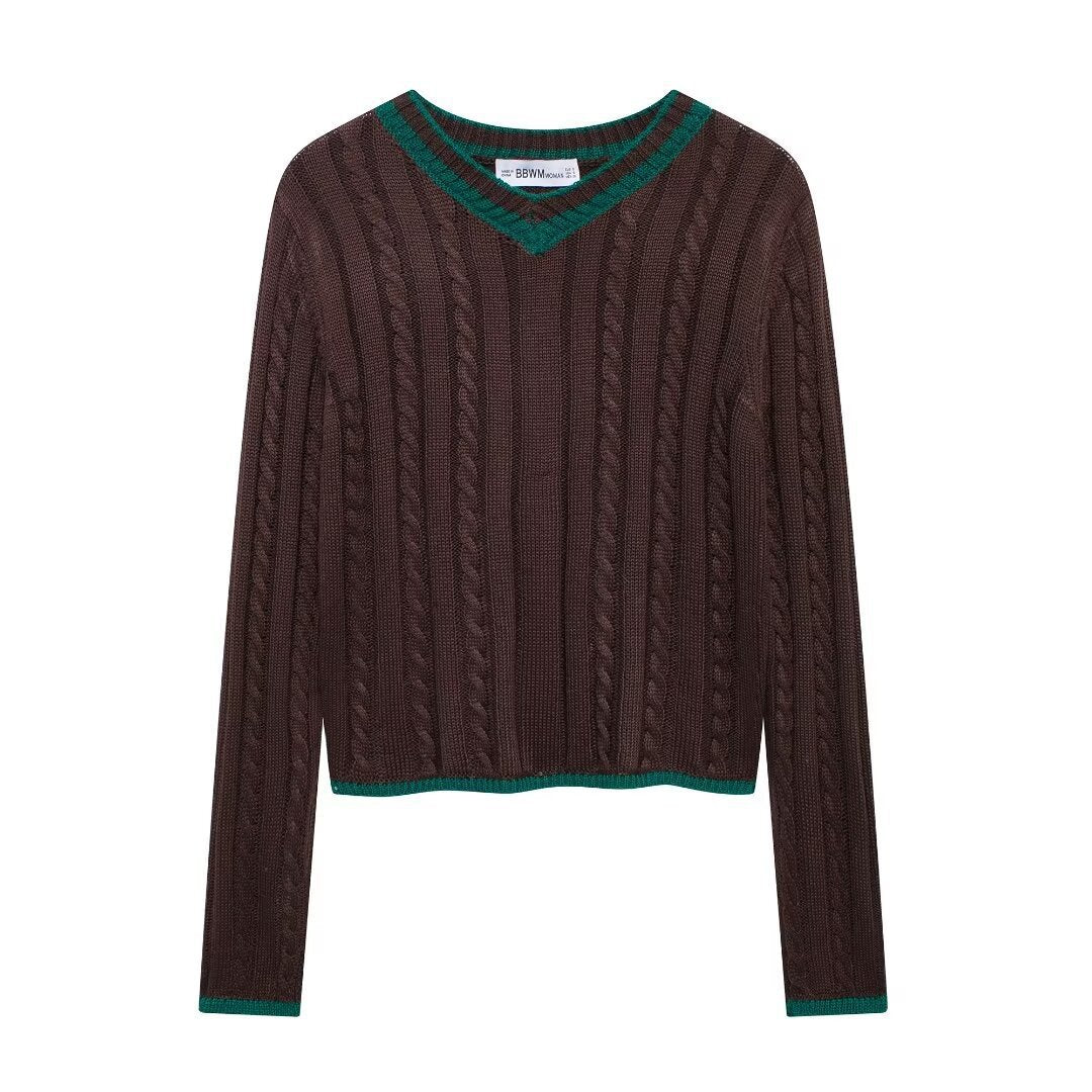 Dame V-hals Kabelstrikpullover Stilla