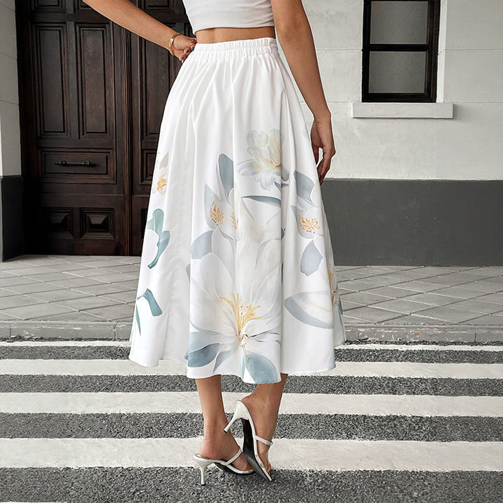 Dame Floral Print A-linje Midi Nederdel Stilla