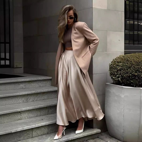 Dame Elegant Satin A-Linie Nederdel Stilla