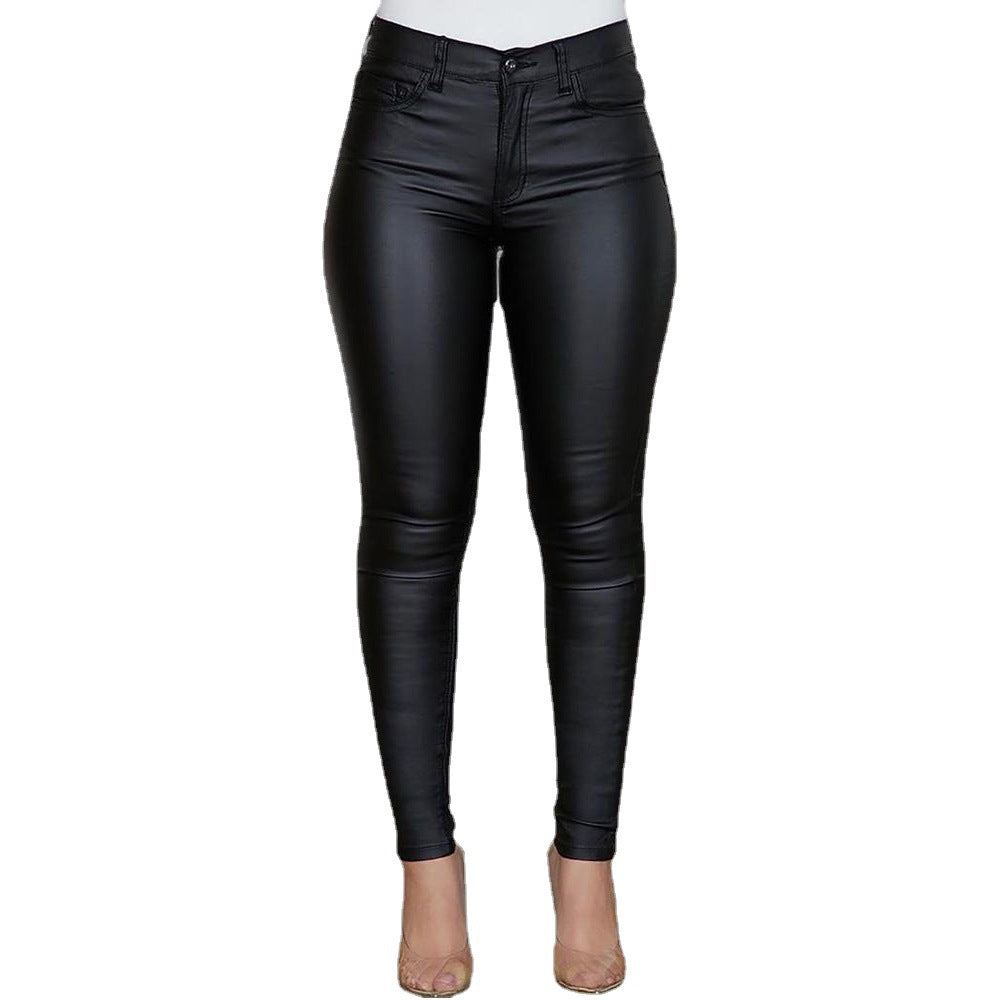 Dame tætsiddende high-shine jeans med høj talje og elastisk materiale Stilla