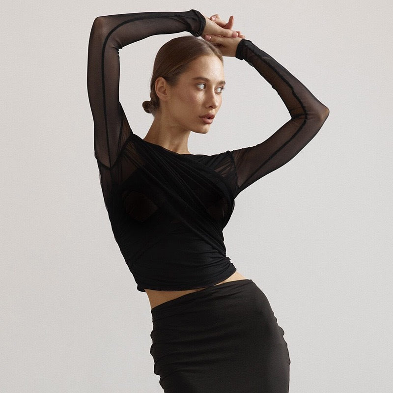 Dame Langeærmet-Crop-Top Skovae