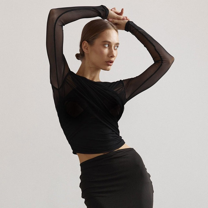 Dame Langeærmet-Crop-Top Skovae