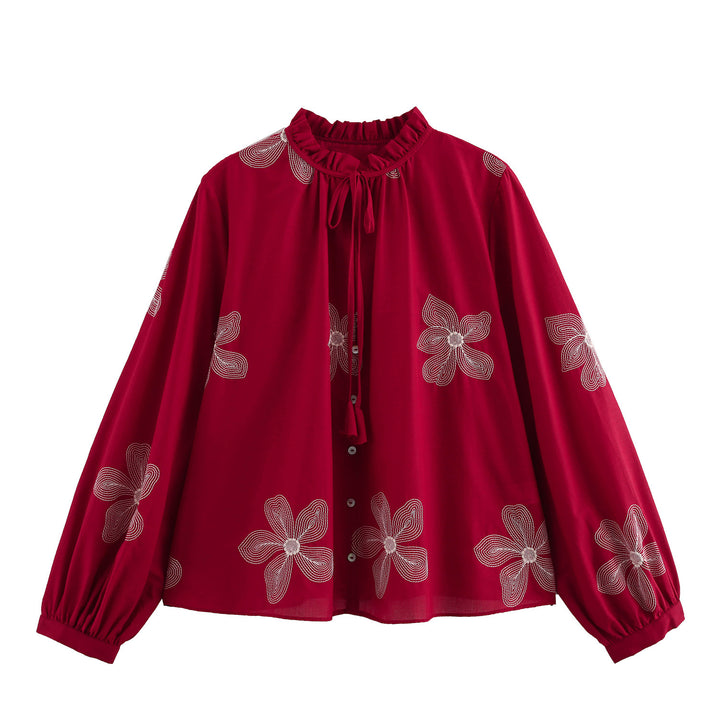 Femme Elegante Floral Broderet Bluse Stilla
