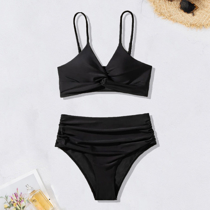 Dame højtaljeret bikini med elegant knudedesign og justerbare stropper Stilla