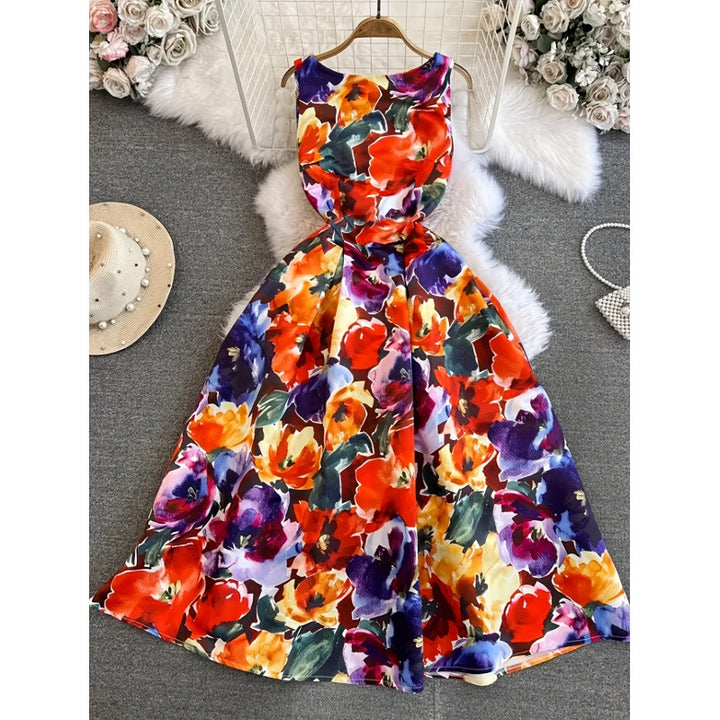 Dame Maxi-kjole med blomsterdesign og elegant snit Skovae