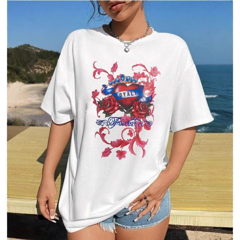 Dame T-shirt med kreativt kattemotiv og legesyg sløjfe Skovae