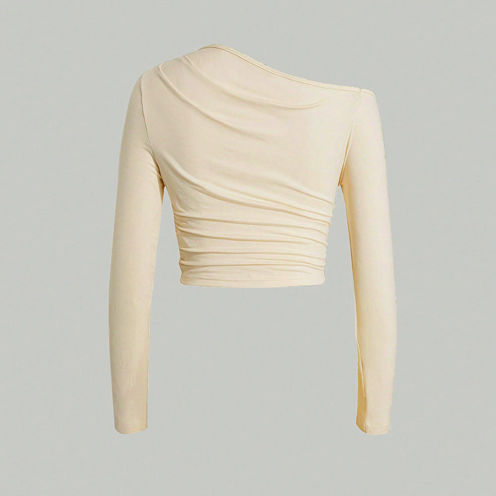 Kvindernes asymmetrisk langærmet crop top med let samlingseffekt Stilla