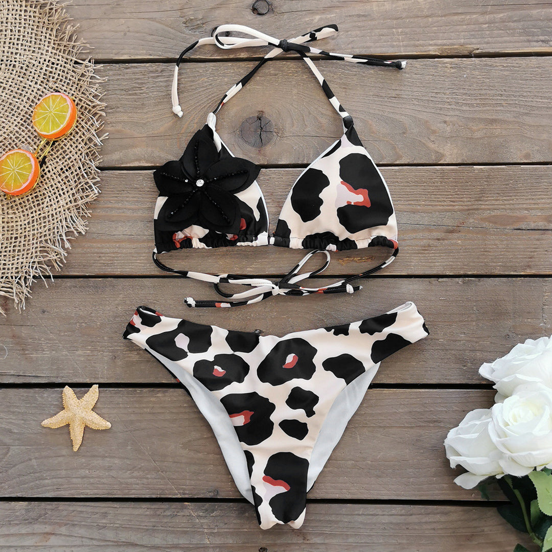 Dame Bikini-sæt med floralt applikationsdesign og multifunktionelle bånd Stilla