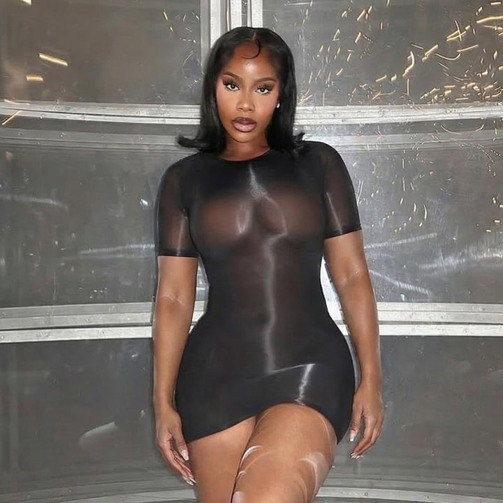 Damen transparenter Bodycon Mini-Kleid Skovae