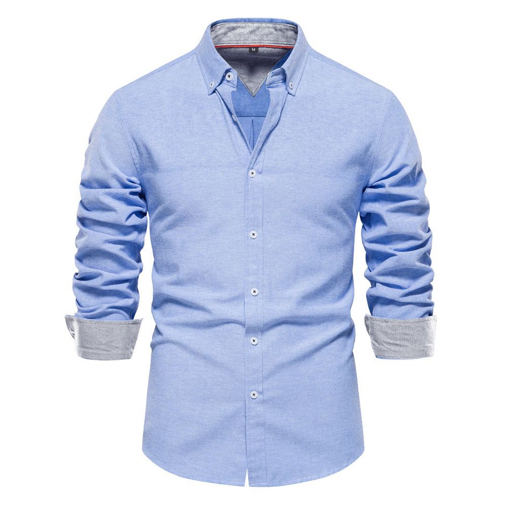 Herrer Langærmet skjorte med moderne Button-Down-krave og stilfulde kontrastærmer Stilla