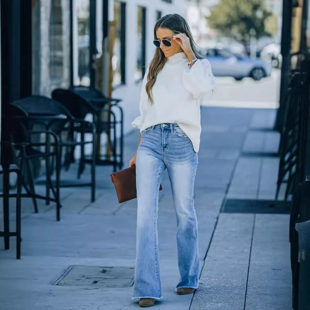 Dametøj bell-bottom jeans med høj talje og moderne vintage effekter