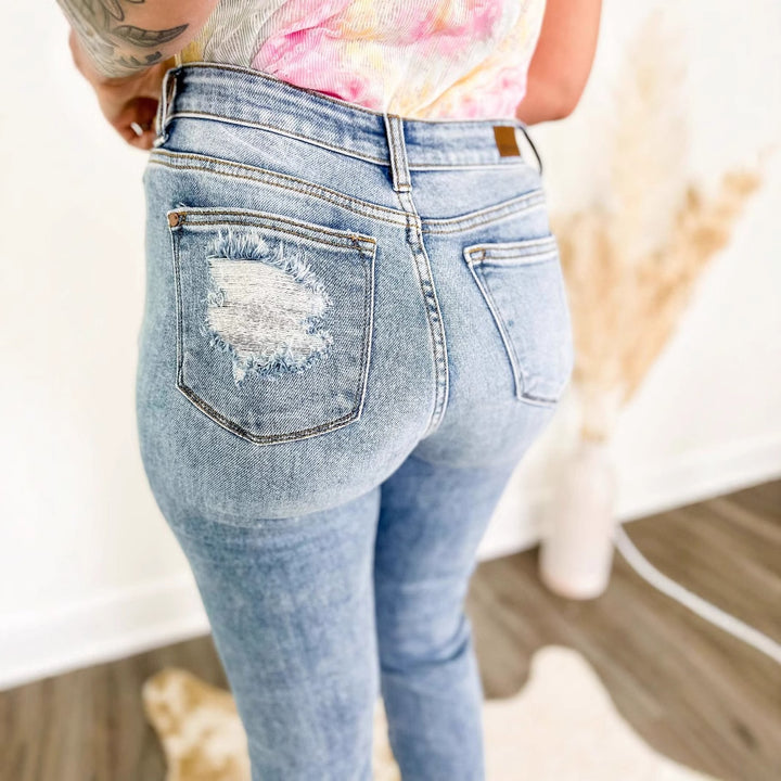 Damer ødelagte denim-bukser i skinny-fit-design med markante revner Stilla