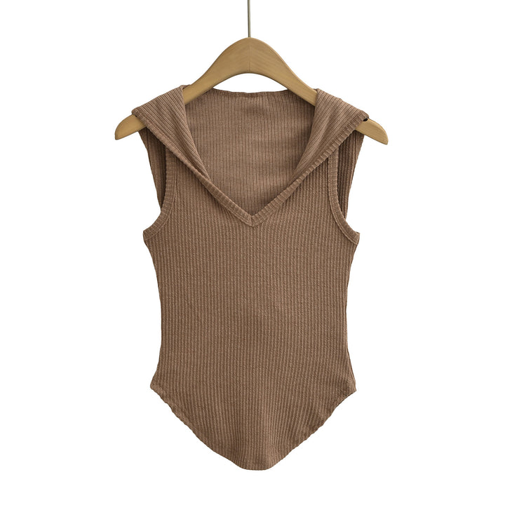 Dame ærmeløs bodystocking med dyb V-udskæring og moderne hættedesign Stilla