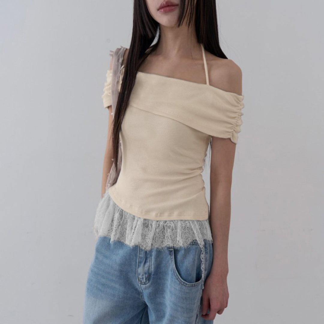 Dame Off-Shoulder Top med Ruffle Kant Skovae