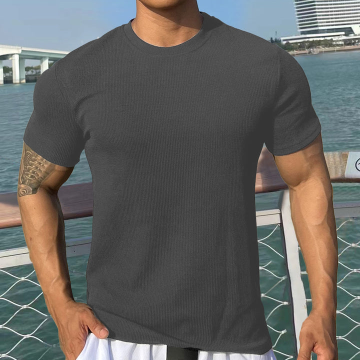 Herrer Sportslig Kortærmet Rib-T-Shirt med kropsnær pasform Stilla