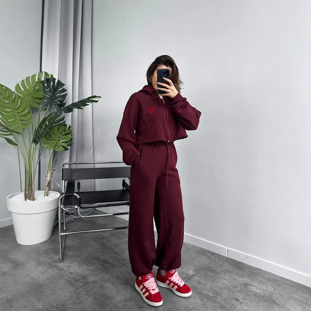 Dames afslappet hoodie og joggingbukser sæt med cropped top og elastisk talje