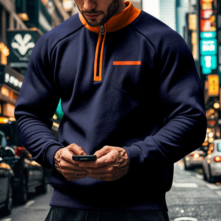 Herrer Sportslig Sweatshirt med praktiske lommer og halv lynlås Stilla