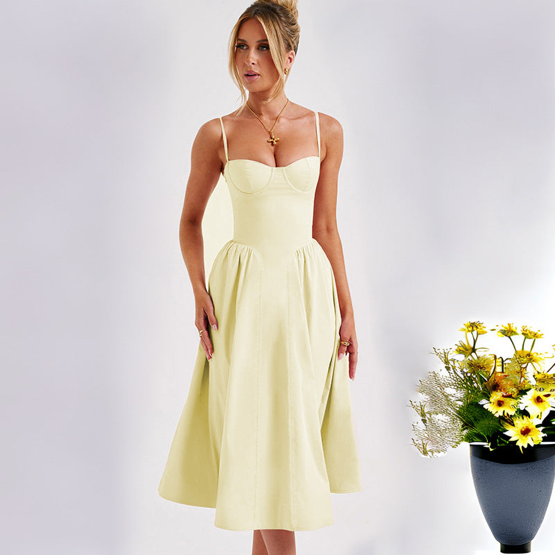 Dame Midikjole med elegant Bustier-overdel og flydende skirt Stilla