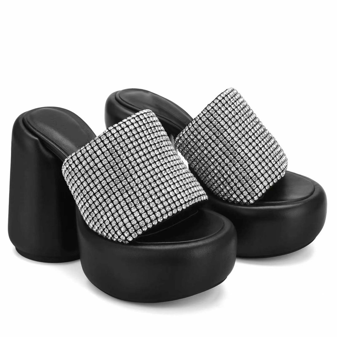 Femme med rhinsten dekorerede plateau-mules Stilla