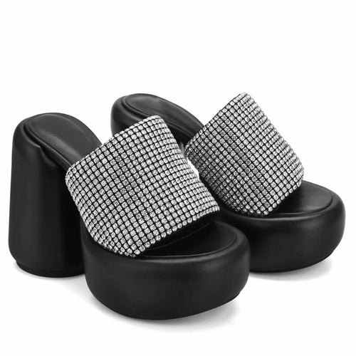 Femme med rhinsten dekorerede plateau-mules Stilla