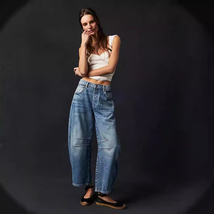 Dame Bredde Denim-Bukser med høj talje og afslappede detaljer Skovae